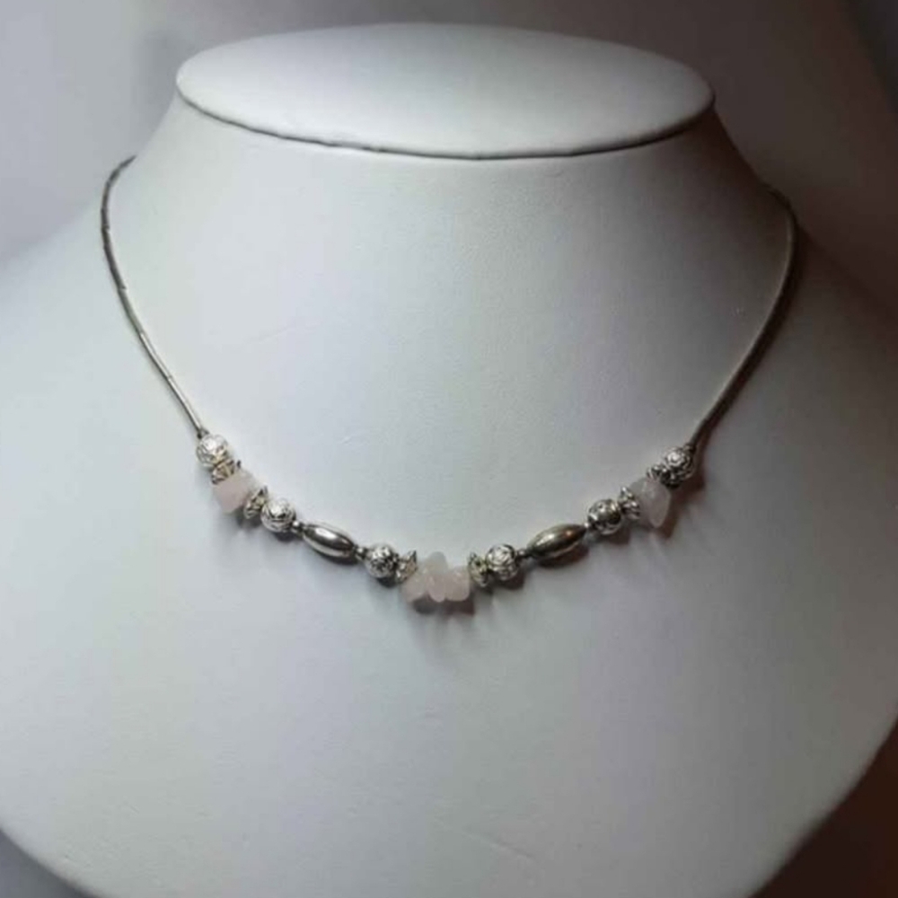 Genuine Rose Quartz Silver Necklace